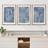 Geometric Line "Navy Blue Stripe Abstract Artwork, Simple Modern Contemporary Bedroom Wall Pictures, Large Framed Canvas Giclee Print 3 Pieces Wall Art Set"-119461147-94434517-94434520