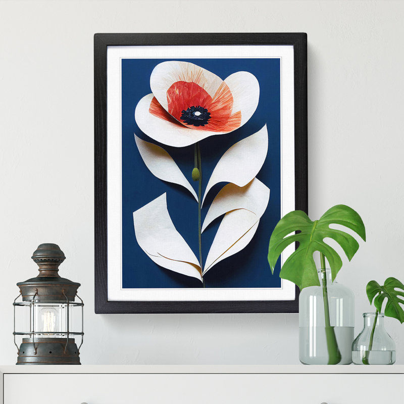 Poppy Flower Torn Paper - Single Picture Frame Print, 34cm H x 25cm W x 2cm D, Oak