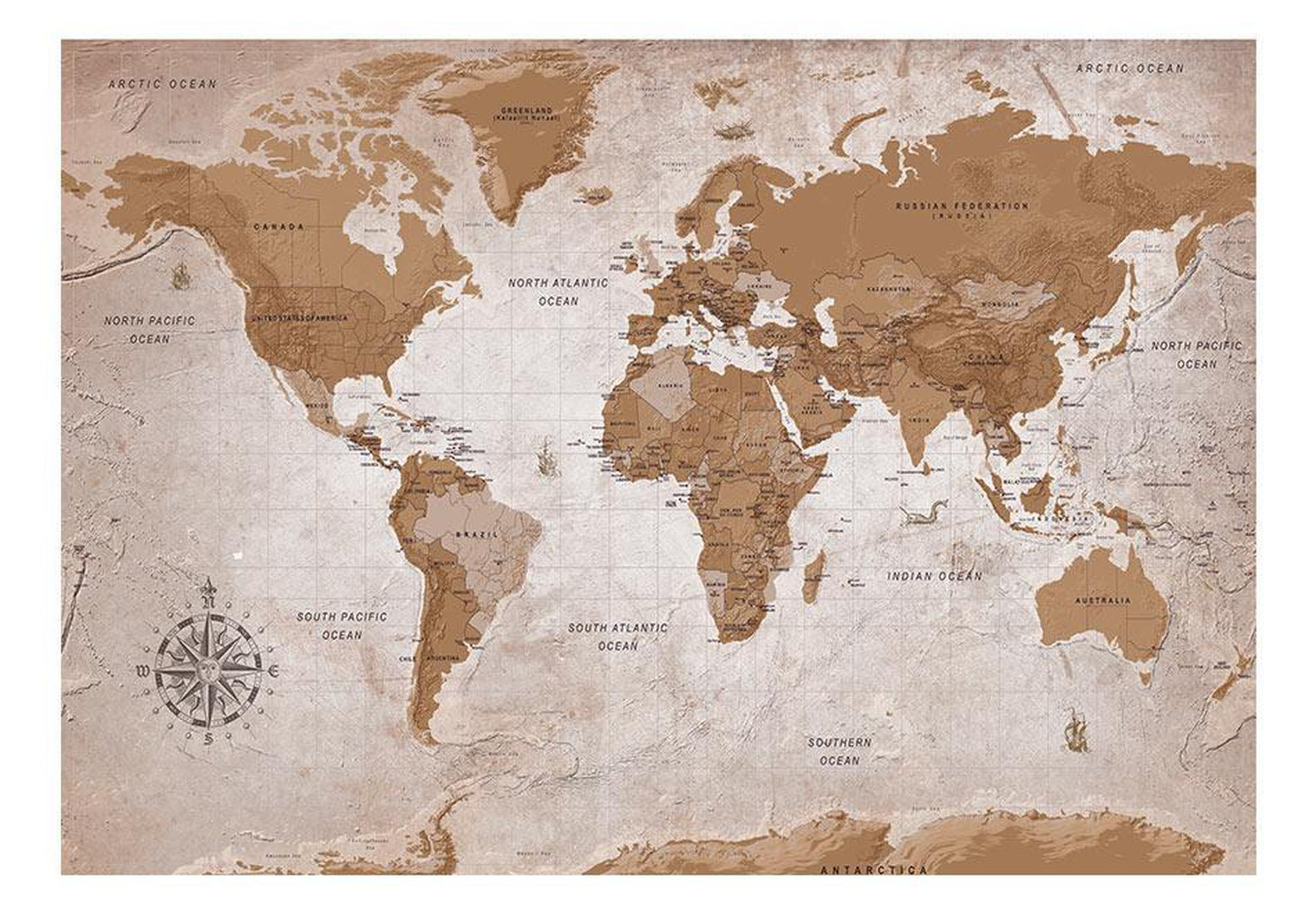 Longshore Tides Peel and Stick World Map Wall Mural - Brown World Map ...