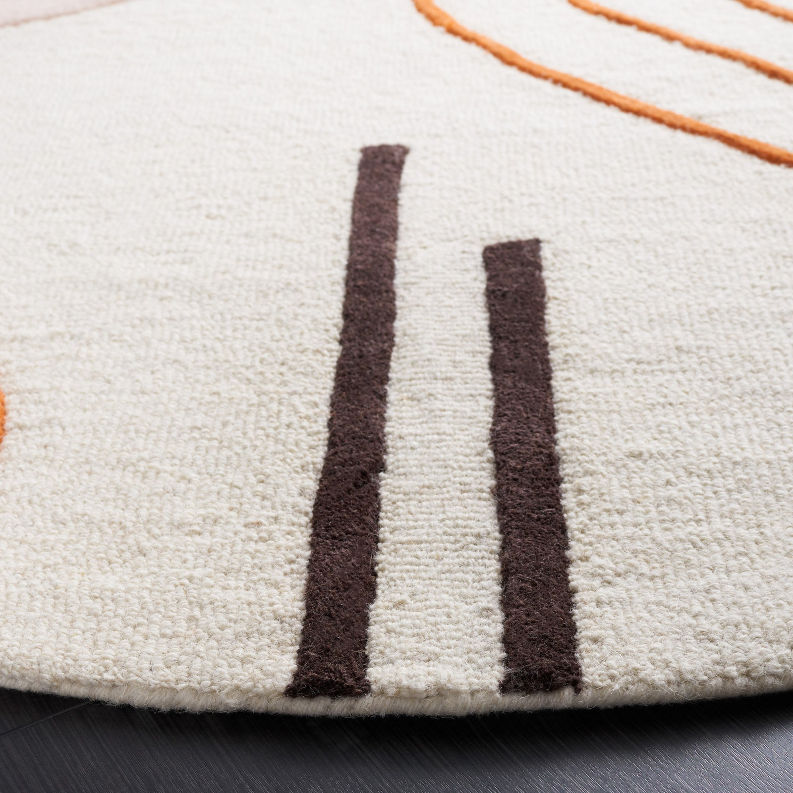 Felipe Ivory Rust Hand-Woven Abstract Wool Rug, Round 4'
