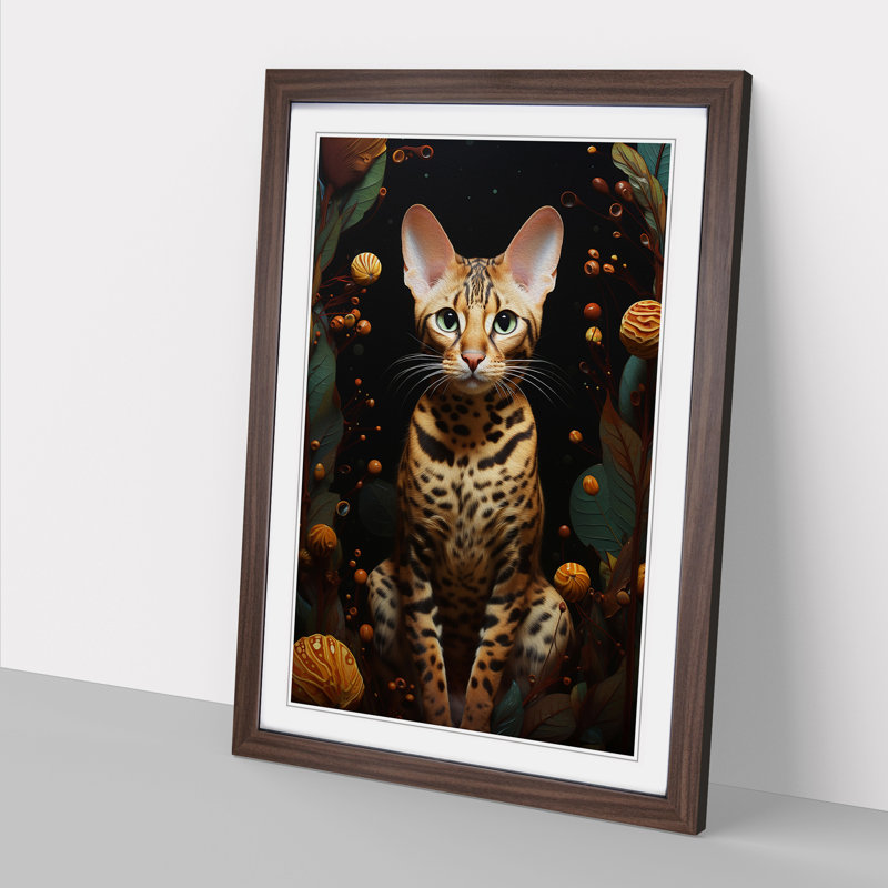 Bengal Cat Surrealism - Framed Print, 64cm H x 46cm W x 2cm D, Walnut Framed