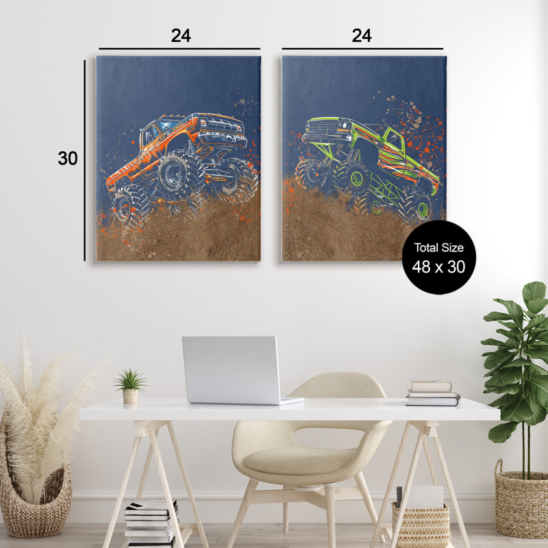 Ensemble de toile 2 pièces Monster Truck Jam, design par Kim Allen, H 30 po x l 24 po