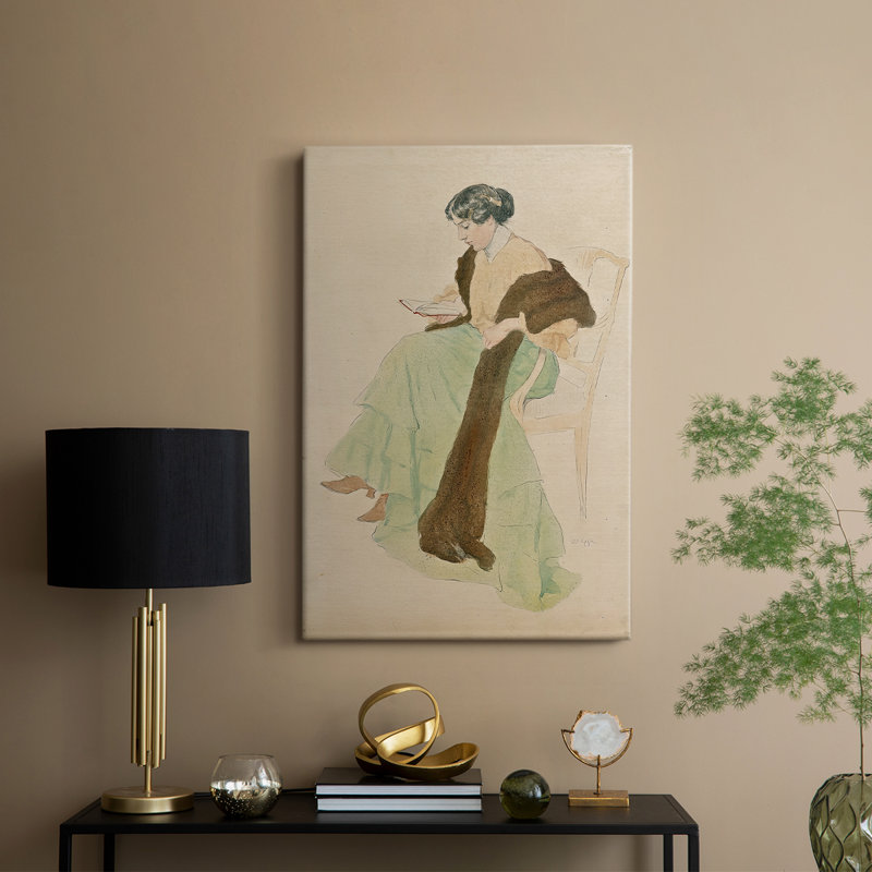 Femme lisant un livre sur toile tendue par Leo Geyger, 8 x 12