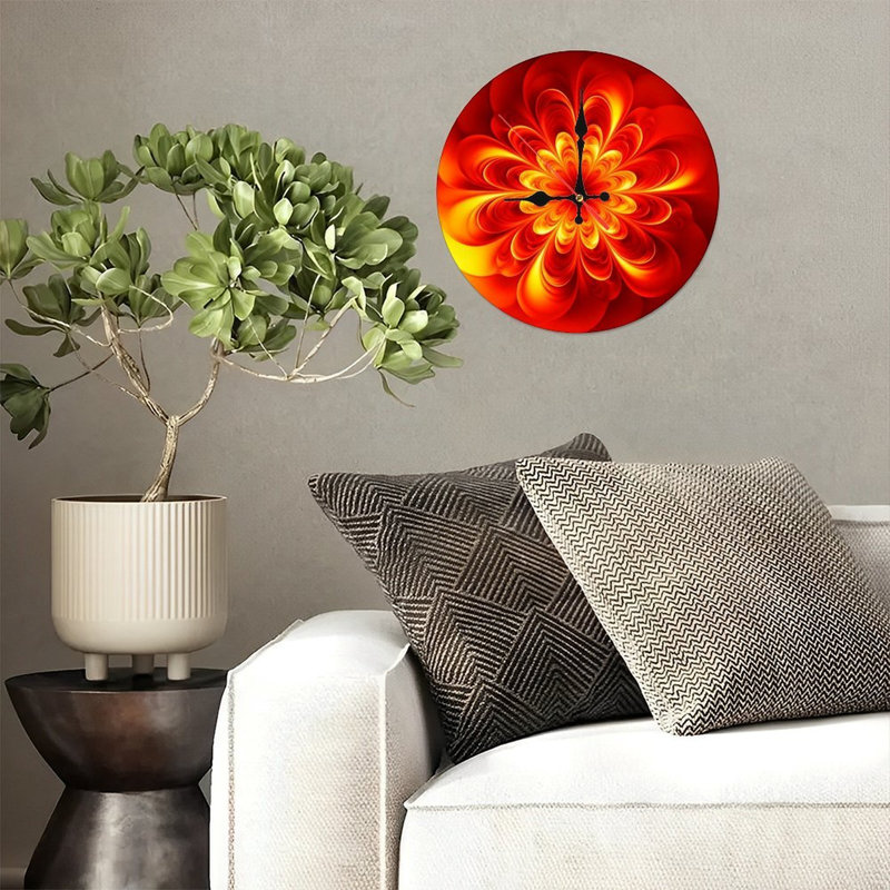 10" Round Wooden Wall Clock, Silent Quartz Movement, UV-Printed Design, Battery Operated, Red
