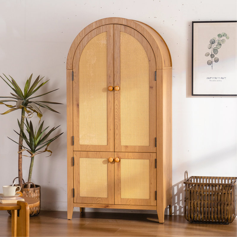 Armoire de cuisine arquée, armoire de rangement arquée en rotin avec portes réglables de 63,39 po de hauteur, armoire autoportante pour salle de bain, salon, salle à manger Farmhouse