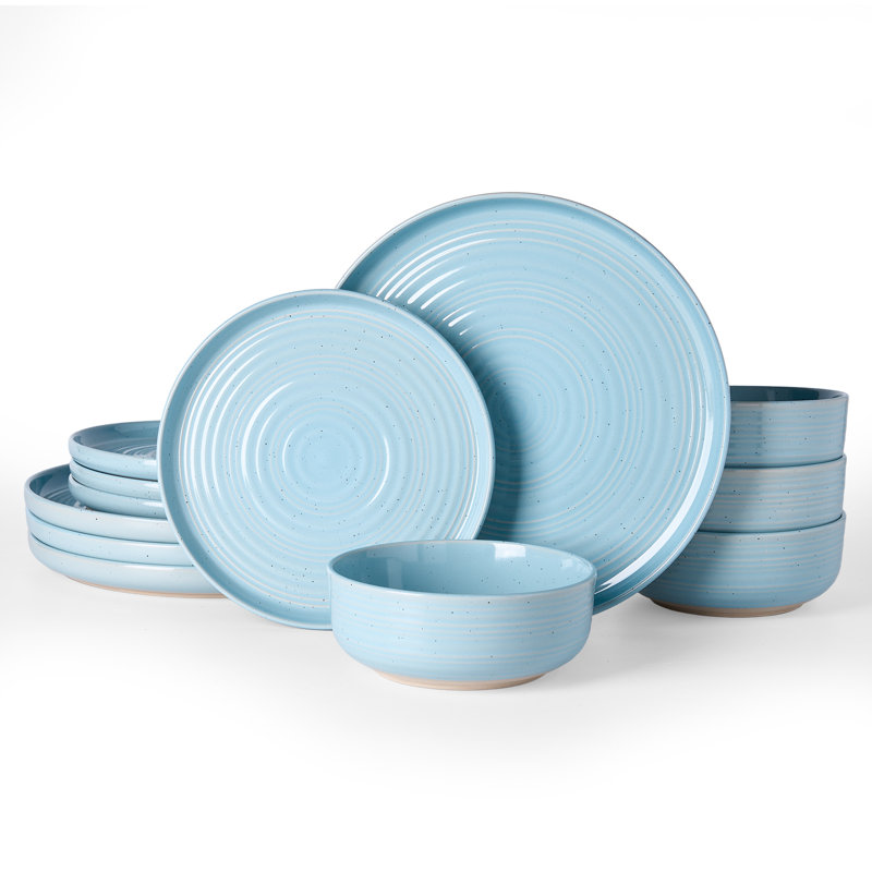 12-Piece Stoneware Dinnerware Set, Ice Blue