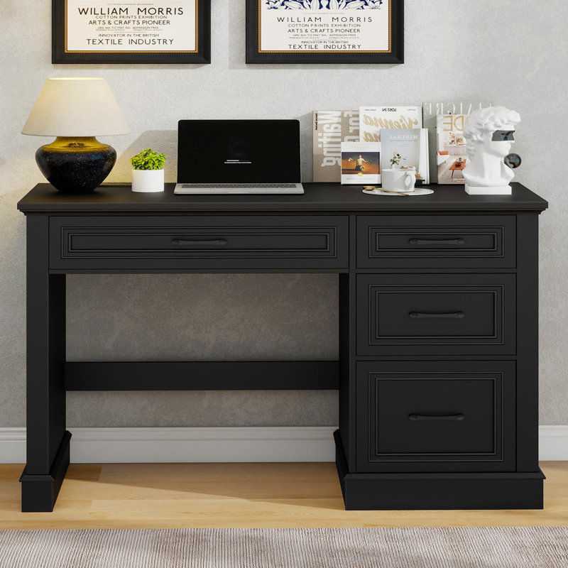 Farmhouse 47" Executive Desk With Charging Station, Black/Black