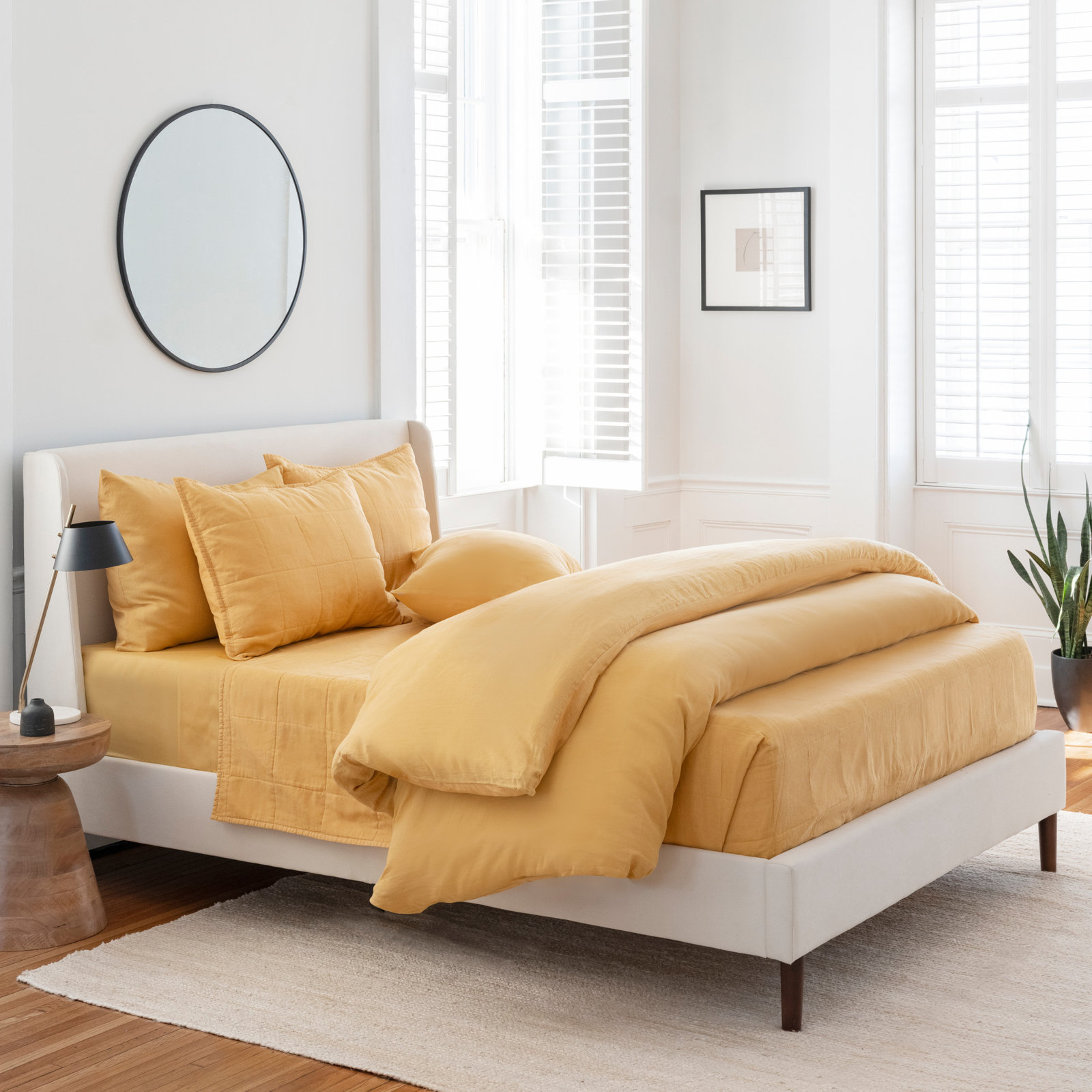 Kamau Linen Quilt Set, Full/Queen, Ochre