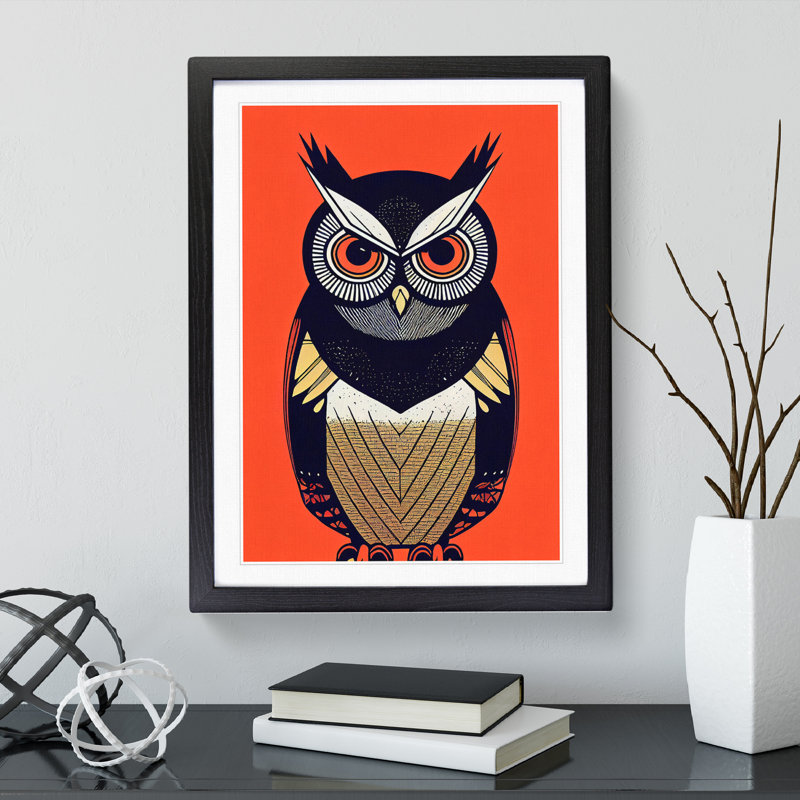 A Spirited Owl - Single Picture Frame Print, 46cm H x 34cm W x 2cm D, Black