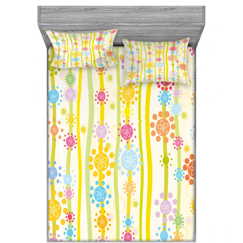 Microfiber Floral Sheet Set, Queen Sheet Set with Fitted Sheet