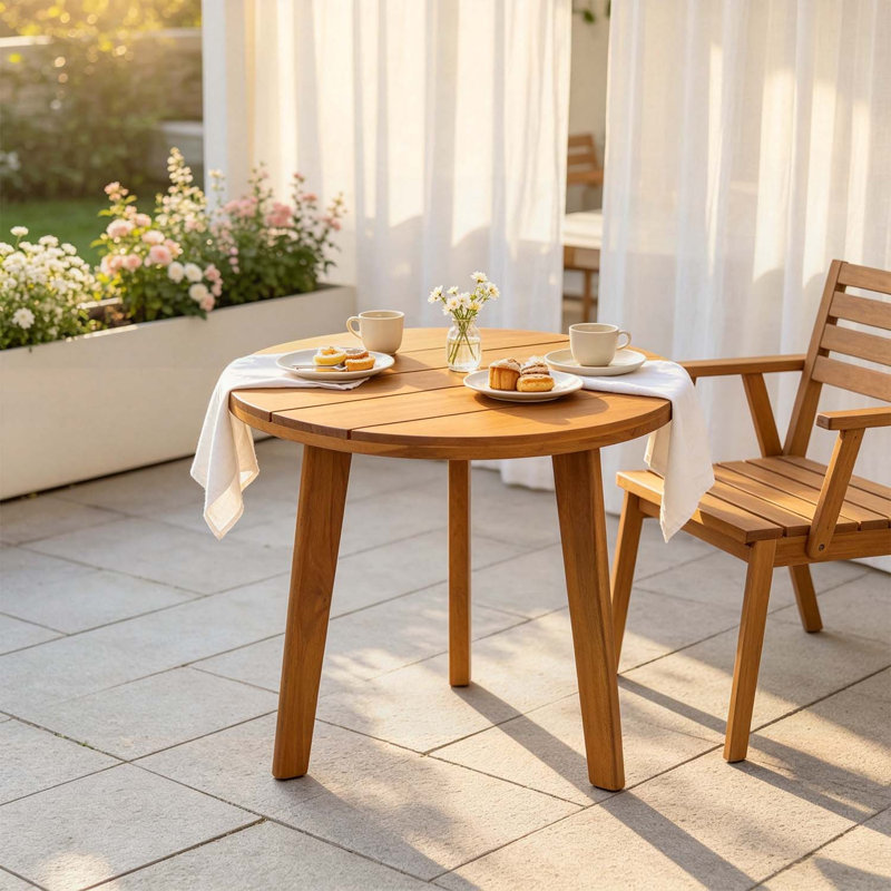 Table d'appoint ronde ronde avec panneau à lattes pour une utilisation durable et élégante du patio