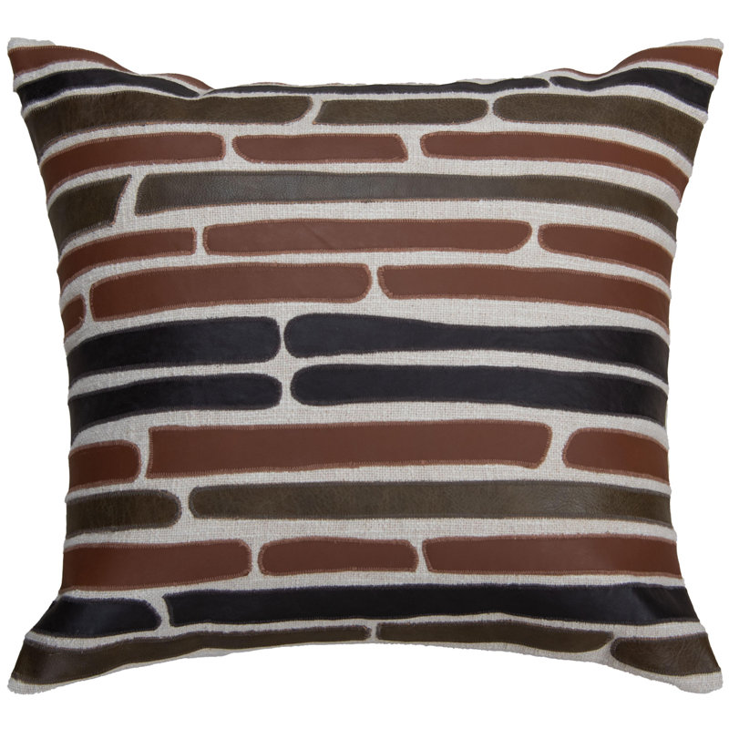100% Cotton/Leather Down Filled Throw Pillow, Polyester