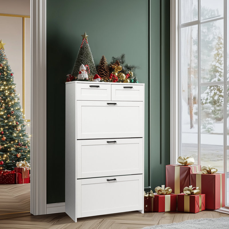 3 Shoe Storage Flip Drawers And 2 Small Drawers Shoe Cabinet White