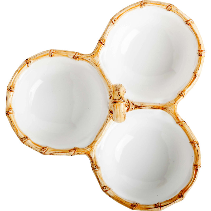 Bamboo 9" Triple Bowl Server - White/Natural