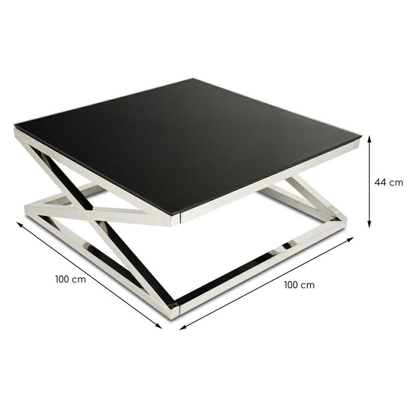 Demetrius Cross Legs Coffee Table, Black, 42 H x 100 W x 100 L