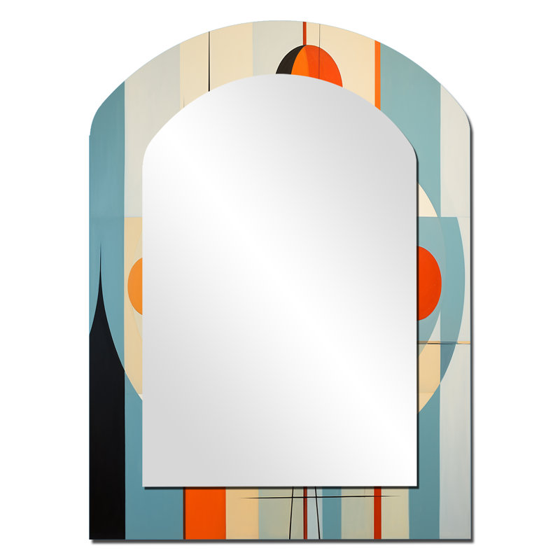 Serendipity Abstract Mid-Century Geometrics III - Large Arched Wall Mirror On Metal, 43" x 33"