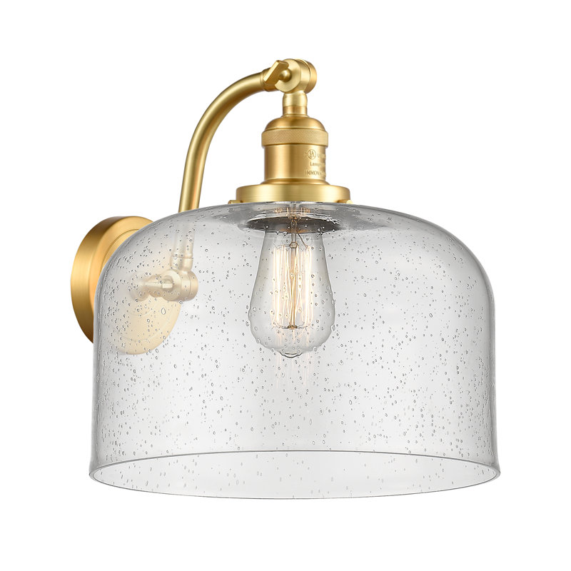 Applique murale 1 lumière 12 po Bell, Ampoule incandescente rétro 60 watts, Grainé, Or satiné