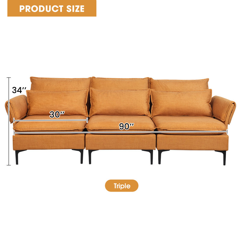 Canapé de 90 po à trois places en chenille moderne - élégant, confortable et durable, Doré