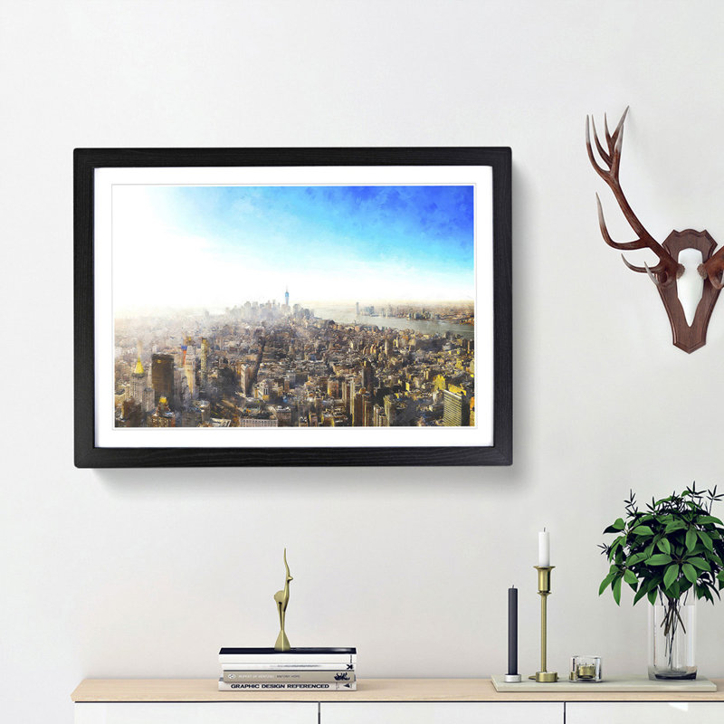 Manhattan New York - Picture Frame Graphic Art Print, Black Framed, 45cm H x 63cm W x 2cm D