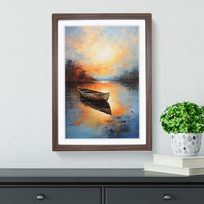 Boat On A Lake Action Painting No.2 - Single Picture Frame Print on Wood