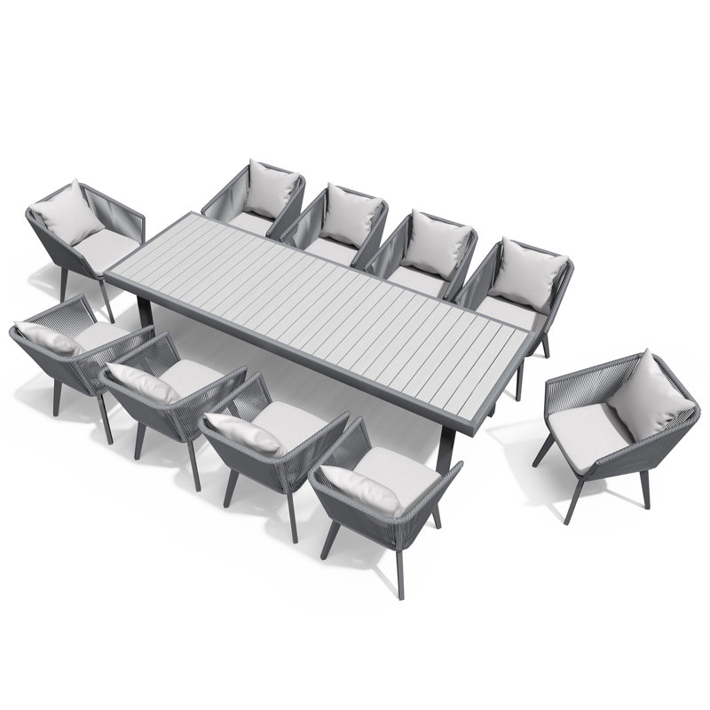 Ensemble de salle à manger de 11 pièces en osier de patio (pour 10 personnes), Gris, 10