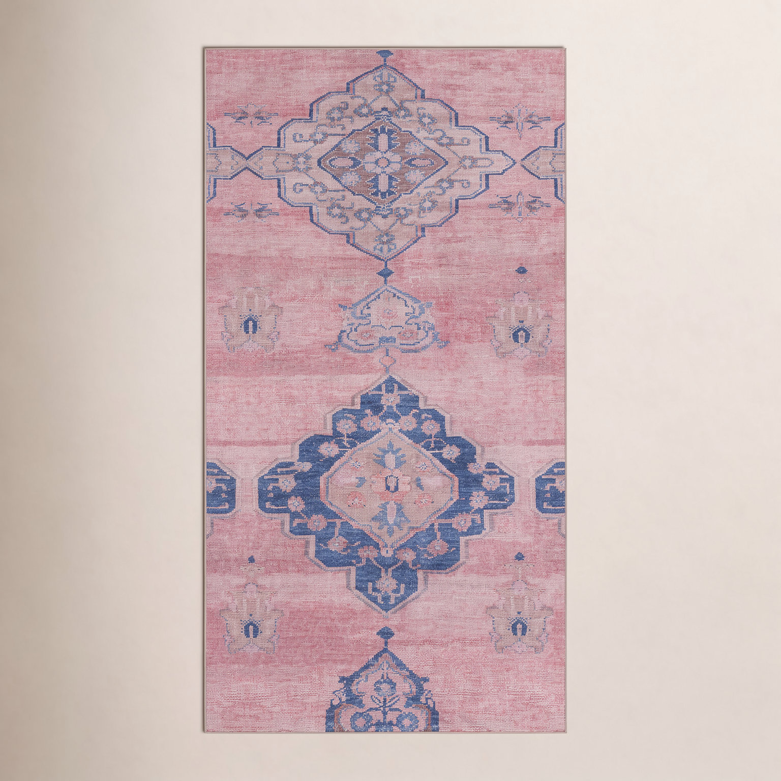 Davin Pink Blue Washable Oriental Rug, Rectangle 4' x 8'