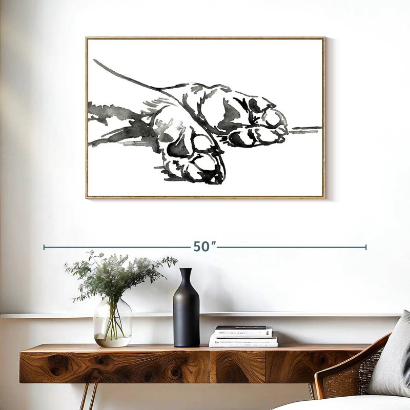 Linear Paws I, Floating Frame Natural Wood, 37" X 25"