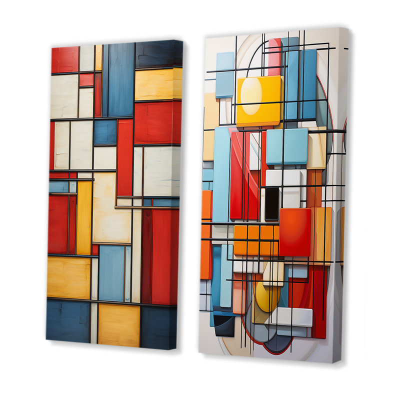 Abstraction géométrique «Composition géométrique» 2 pièces, H 20 po x l 24 po, Toile tendue