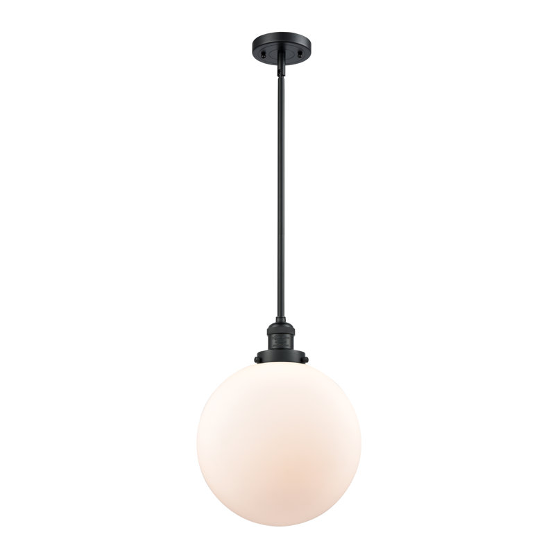 Luminaire suspendu sphère simple à 1 lumière Clermont, Blanc mat, Incandescent, Noir mat