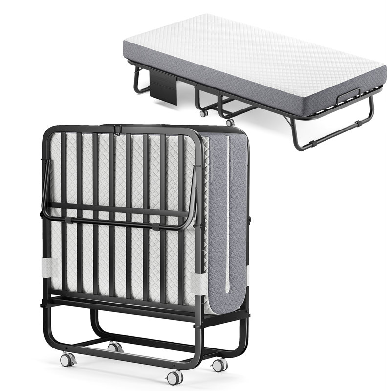 Lit pliant avec matelas en mousse à mémoire de forme de 5 po, lit d'invité à roulettes robuste avec housse de protection, lit pliable portatif pour adultes