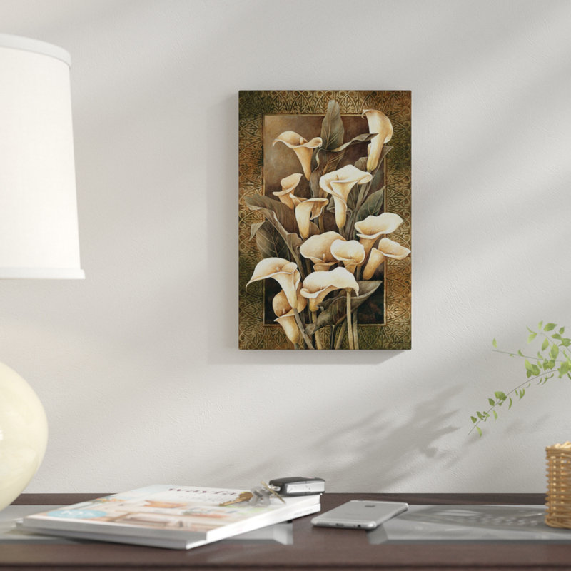 « golden calla lilies », impression sur toile, H 40 po x l 26 po x P 1,5 po, Toile tendue, Pas de tapis