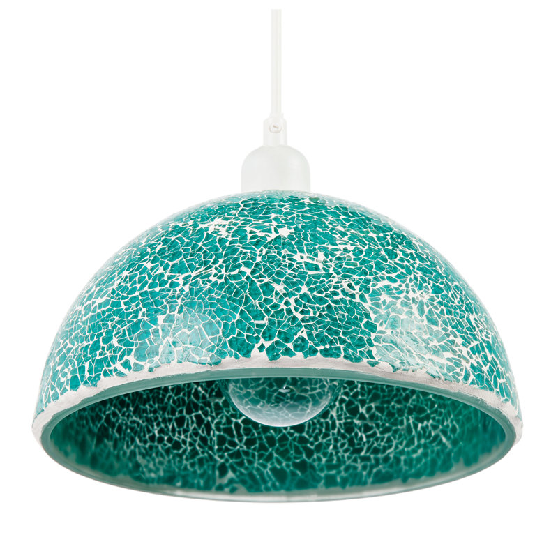 Teal Mosaic Handmade Pendant Lamp Shade With Domed Semi Circular Shape By 