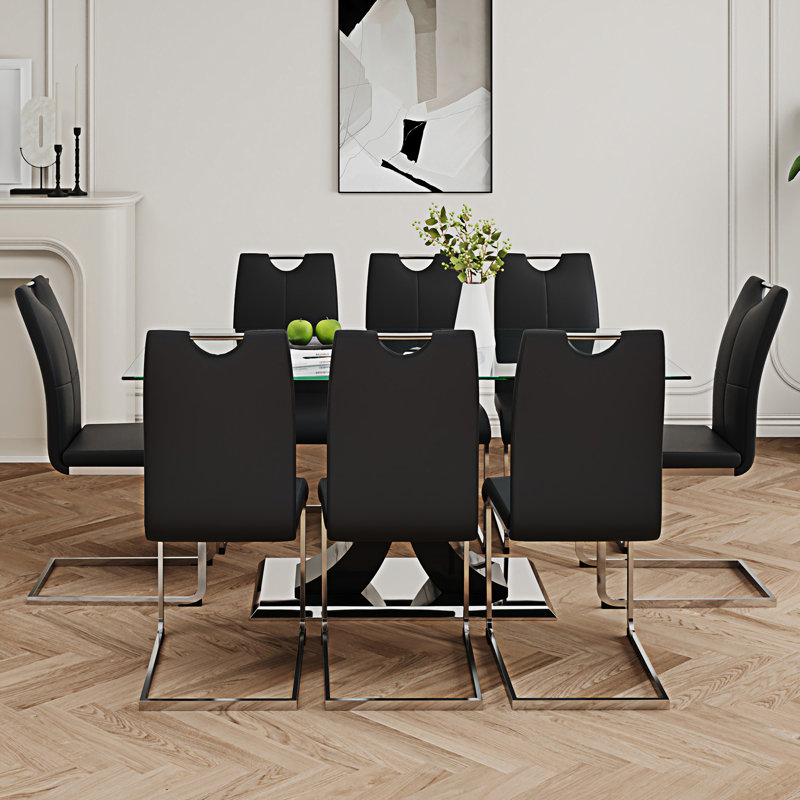 Table de salle à manger Willaim, Gris anthracite / Argent, 7, Noir / argenté