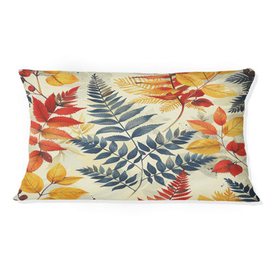 Motif de fougères de plantes bleues et orange - coussin de plantes