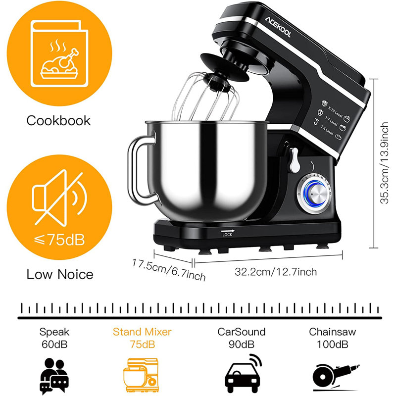 NANAN 10 Speed 7.5 Quarts Stand Mixer, Black