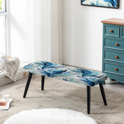 Blue And White Coastal Ikat Breeze - Ikat Upholstered Black Bench