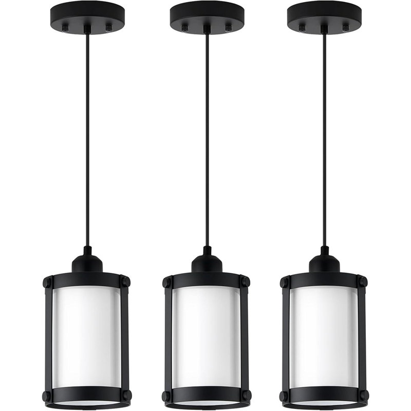 Ensemble de 3 luminaires suspendus noirs pour îlot de cuisine, luminaire suspendu moderne pour îlot de cuisine avec verre de lait, mini luminaire suspendu pour évier de salle à manger, OS-3014-3PBK
