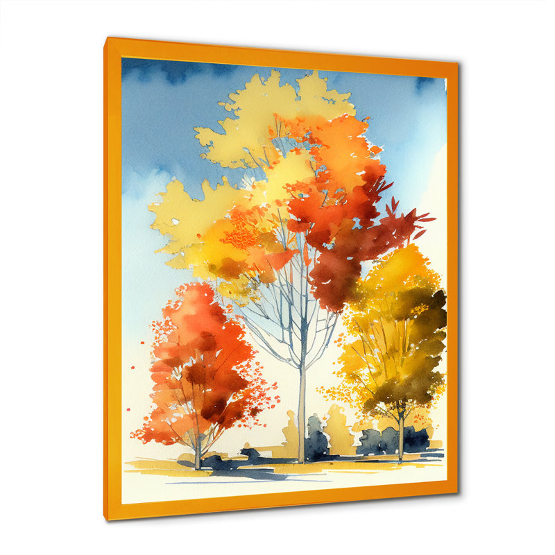 Automne, arbres dans la campagne - reproduction sur toile, Encadrement doré, H 44 po x l 34 po x P 1,5 po
