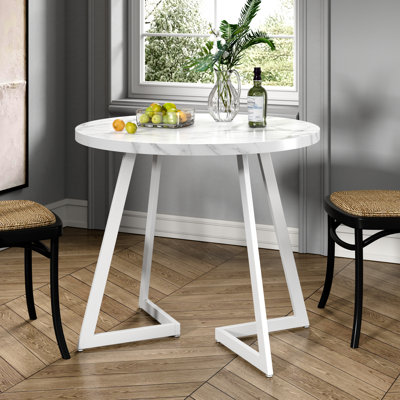 30 Inch Small Round Dining Table for 2 – Mid-Century Modern Kitchen Table, Breakfast Table, Bistro Table, Indoor & Outdoor MDF Wood Table with Metal F by 17 Stories