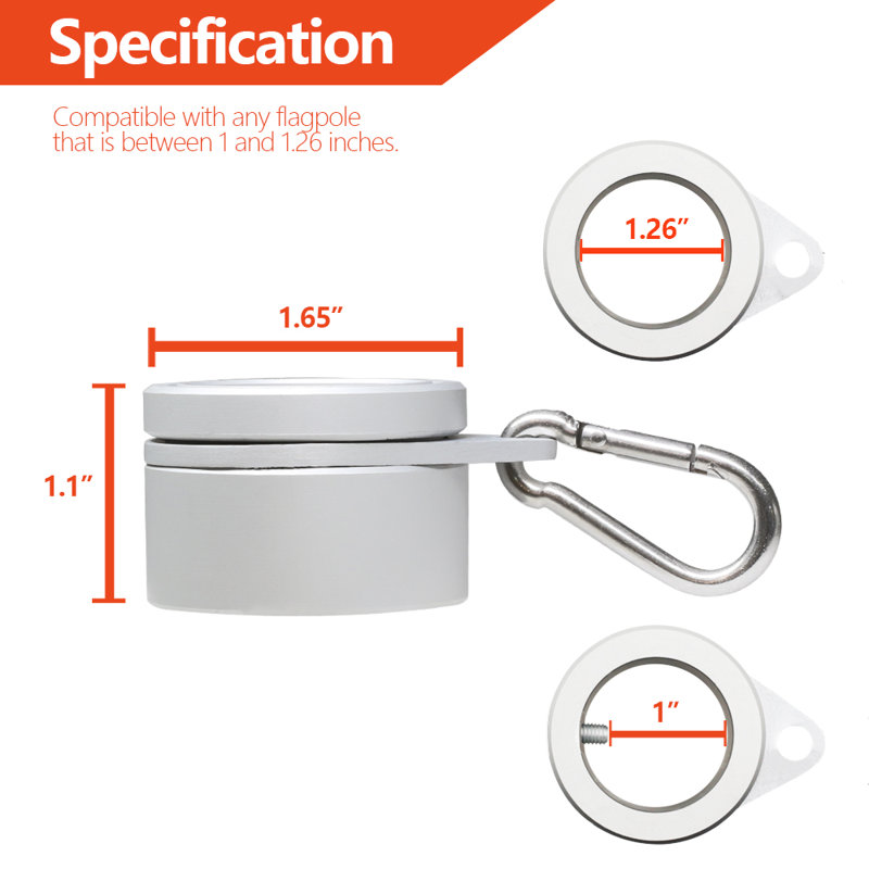Silver Aluminum Flagpole Mounting Rings Set with Carabiners