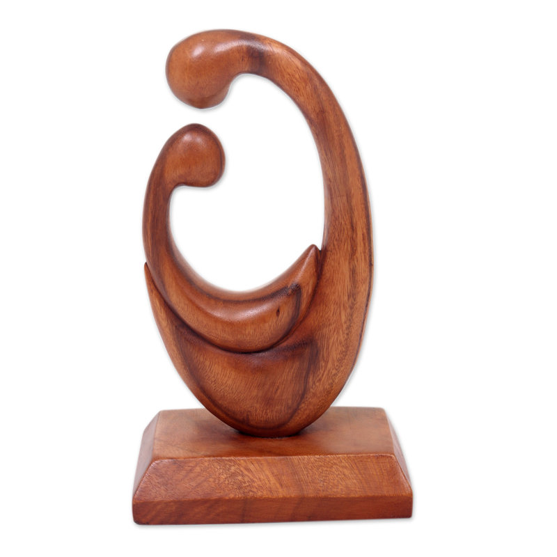 Sculpture Kahle en bois sculpté à la main mère et enfant