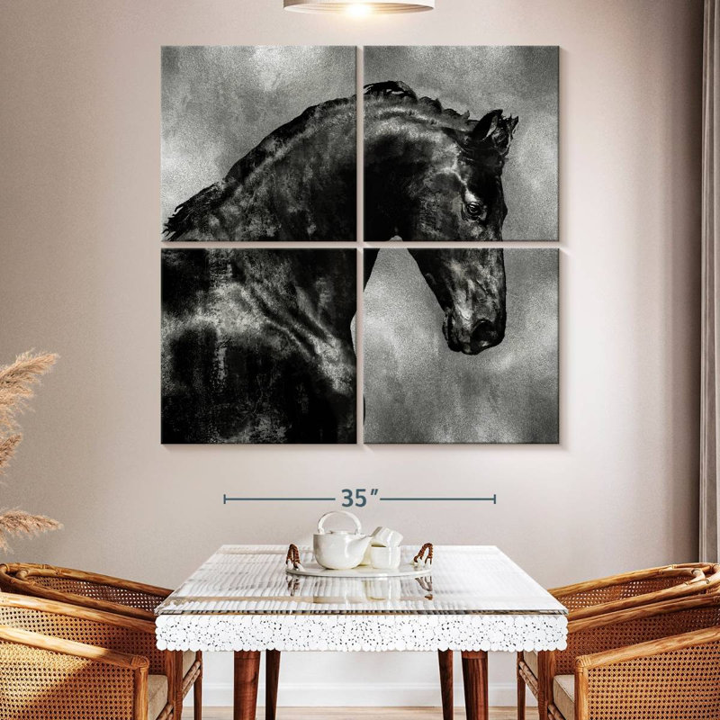 Brampt Black Stallion On Silver, 50'' H x 50'' W