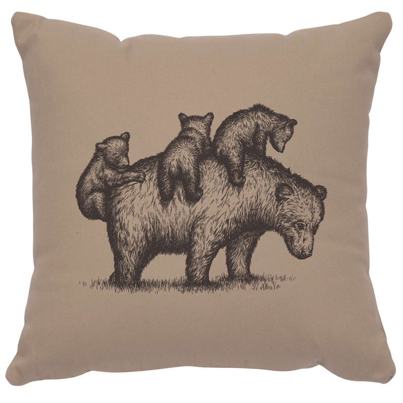 Coussin Wooded River Image - maman ours - coton chromé, Gris