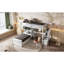 Lit mezzanine simple au-dessus d'un lit mezzanine blanc avec bureau intégré et espace de rangement, y compris bureau, tablette et escalier-121098381