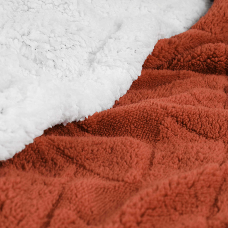 Rust Fleece and Sherpa Reversible Throw Blanket