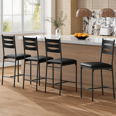 4, Counter Height Bar Chairs with Back and Thick Cushion, Upholstered Dining Chairs with Padded Seat, Barstools for Kitchen Island, Bar, Dining Room