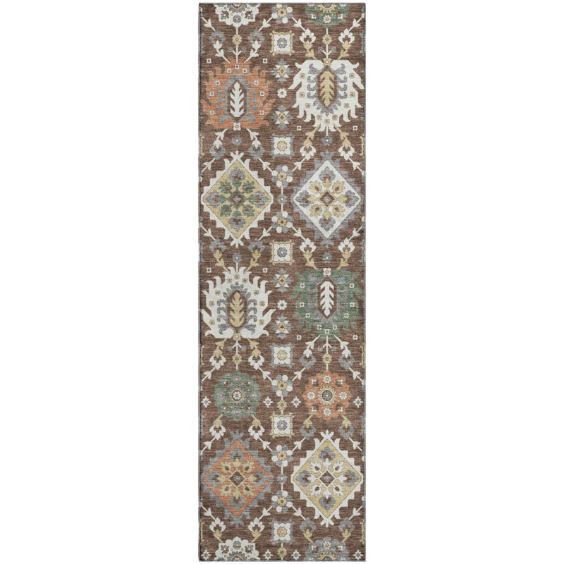 Premium Machine Washable Mayfield AMF2200 bohemian Rug, 2'3" x 7'6" Runner, Chocolate