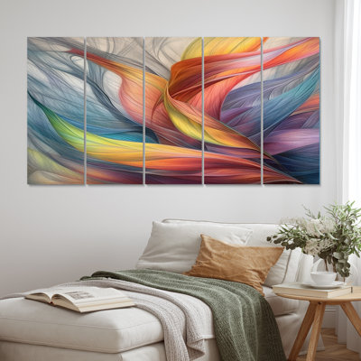 «Vintage Rainbow Pastel Leaves Boho Watercolor I», peinture abstraite sur toile