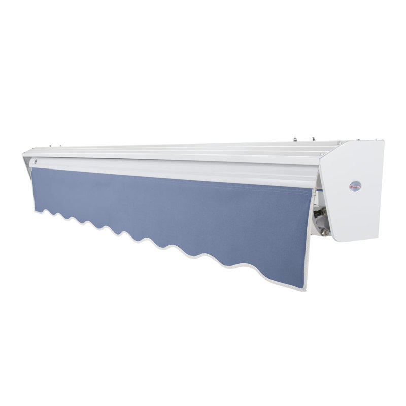 Awntech Destin Patio Retractable Awning with Protective Hood, Dusty Blue, 14' W x 10' D, Left Motor