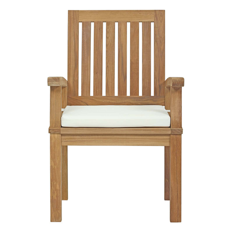 Natural Teak Outdoor Dining Chair with White Cushions